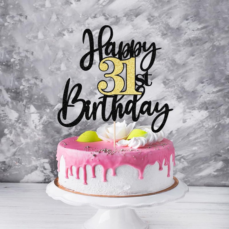 Yetxel Black Gold Glitter Happy 31th Birthday Cake Topper,Happy 31 Birthday Cake Decoration for 31 & Fabulous Birthday,Hello 31 Party Anniversary Party Cake Decorations Supplies - Image 4